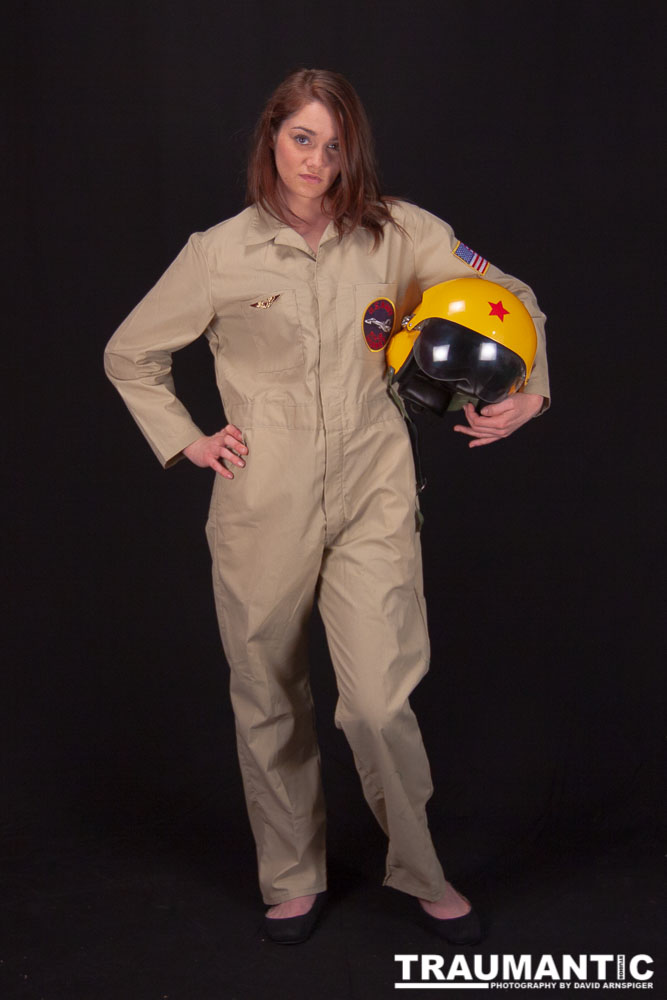 Lindsey was visiting and wanted to shoot, and I had an idea for a pinup based on a pilot's helmet I had recently been given.  So we went to a local military surplus and whipped up a pilot costume and did this shoot.